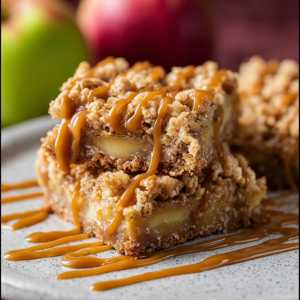 A delicious fall treat, Salted Caramel Apple Crisp Bars.