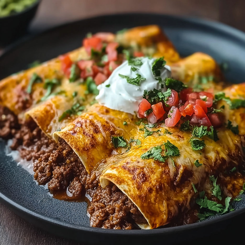A plate of Mexican food with a white sauce on top.