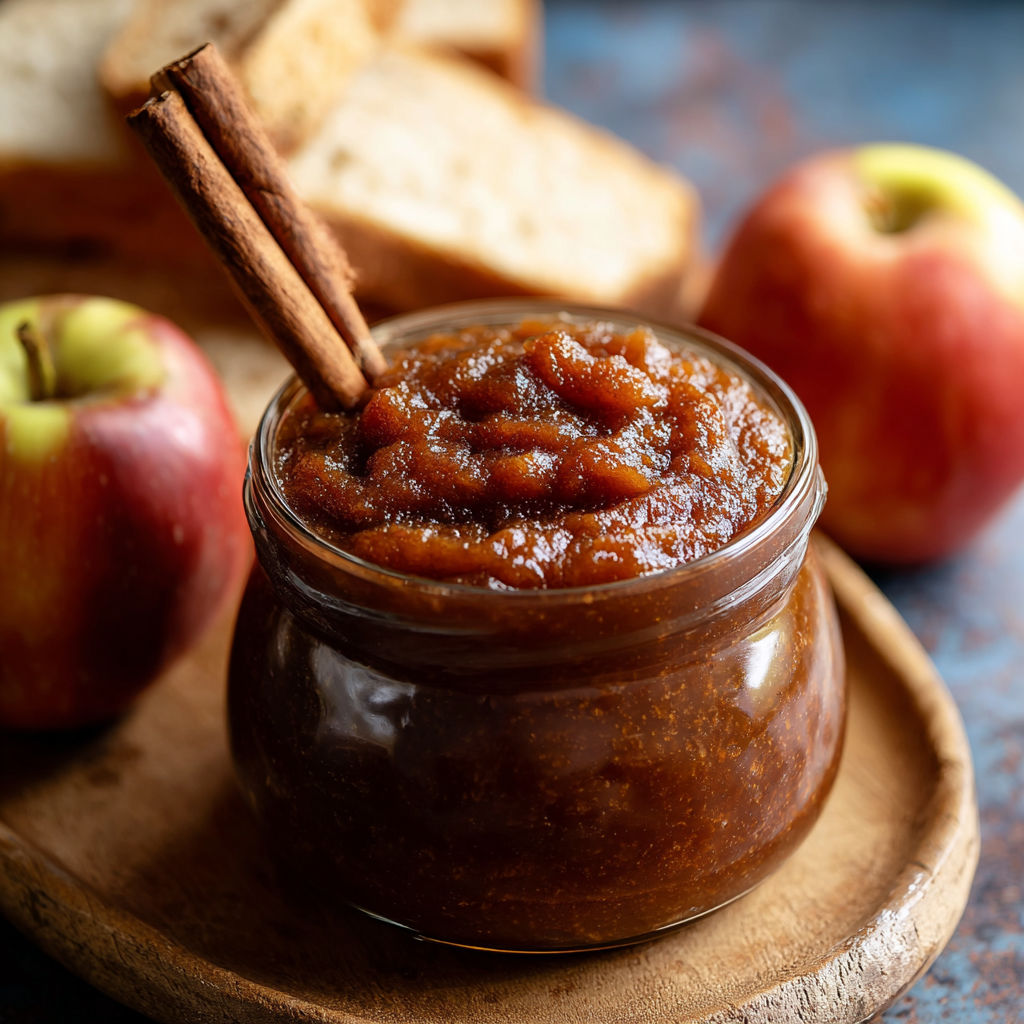 A jar of jam with a spoon in it.