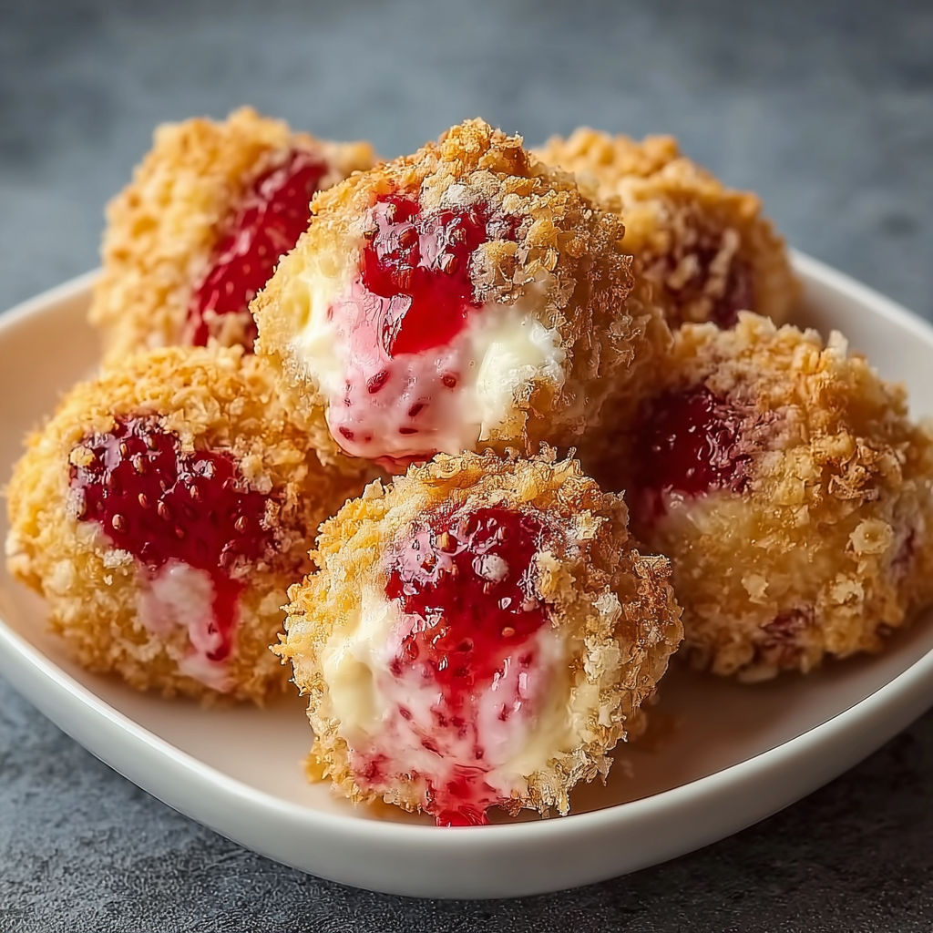 A plate of strawberry cheesecake crunch bites.