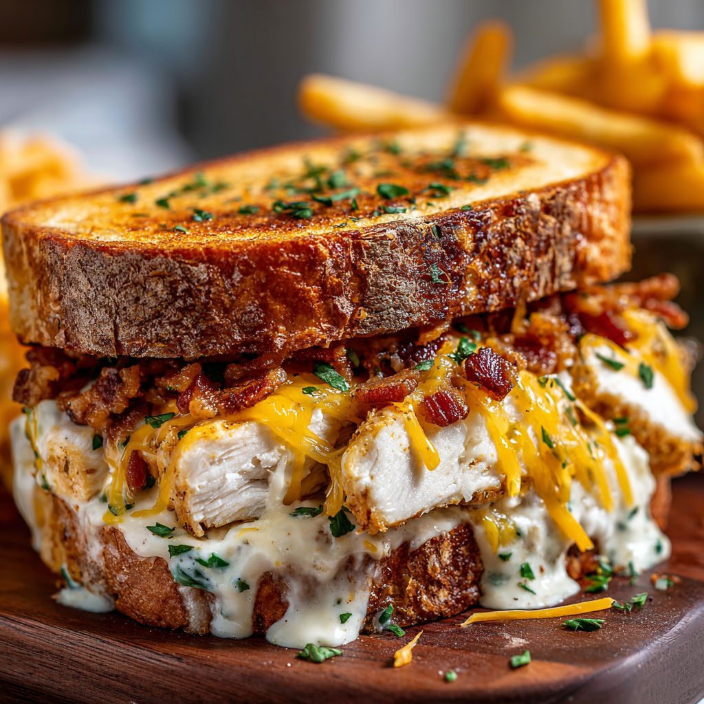 A sandwich with bacon and cheese on top.