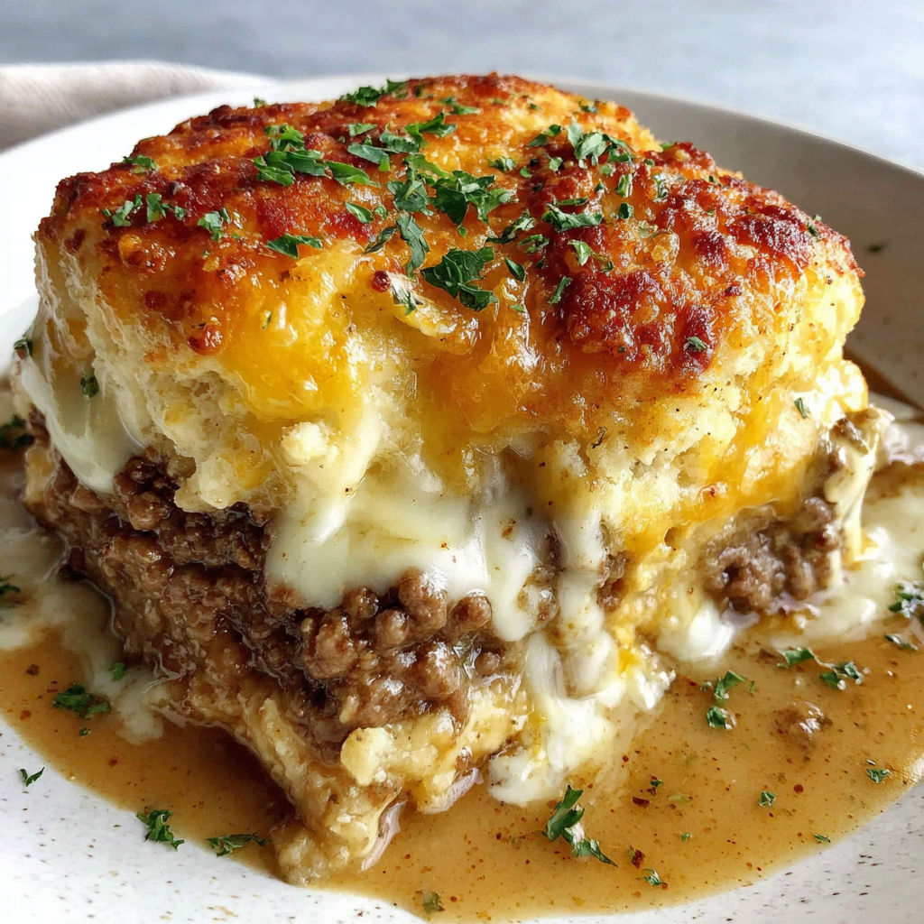 A delicious Cheddar Bay Ground Beef Cobbler.