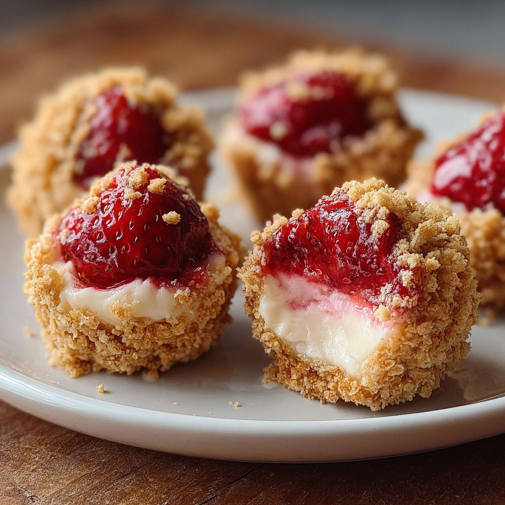 A plate of strawberry cheesecake crunch bites.