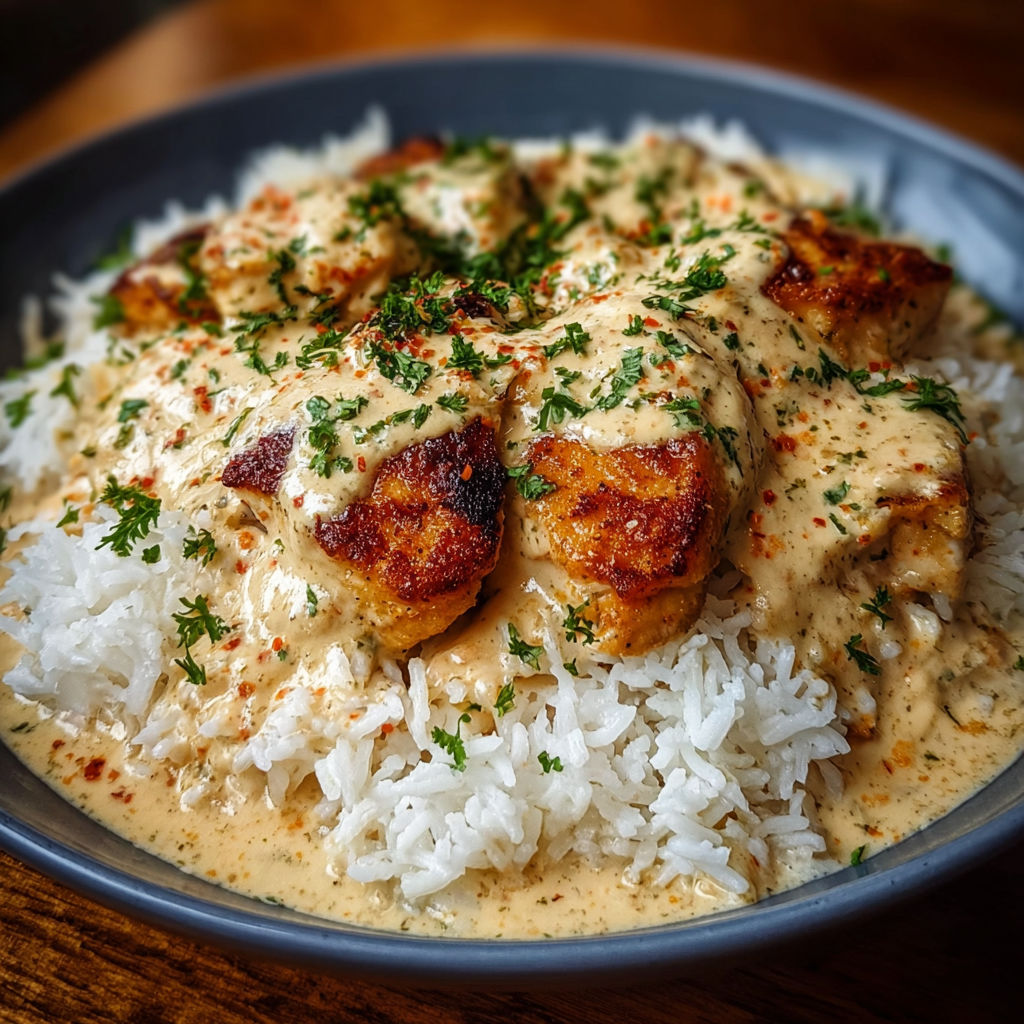 A bowl of food with rice and meat.