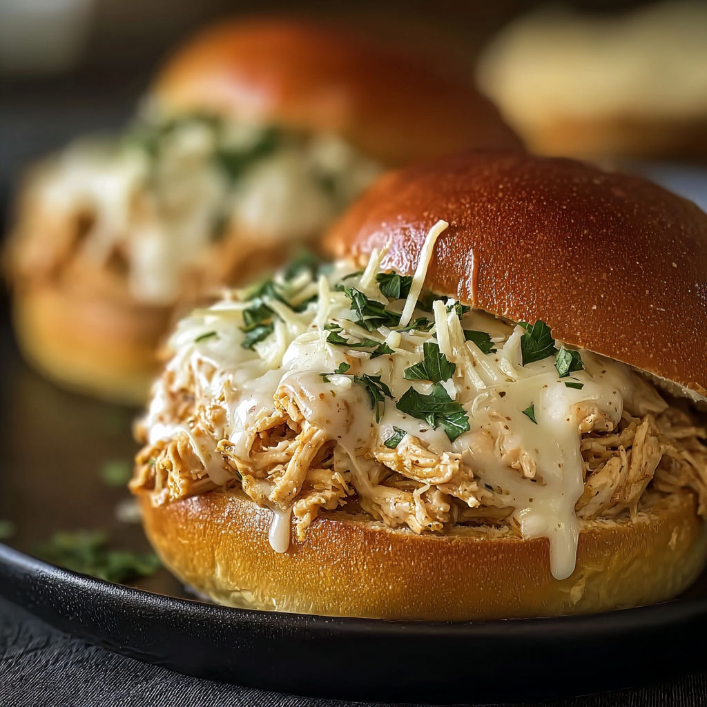 A plate of chicken alfredo sloppy joes.