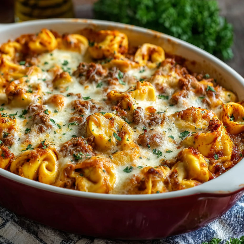 A bowl of pasta with meat and cheese.