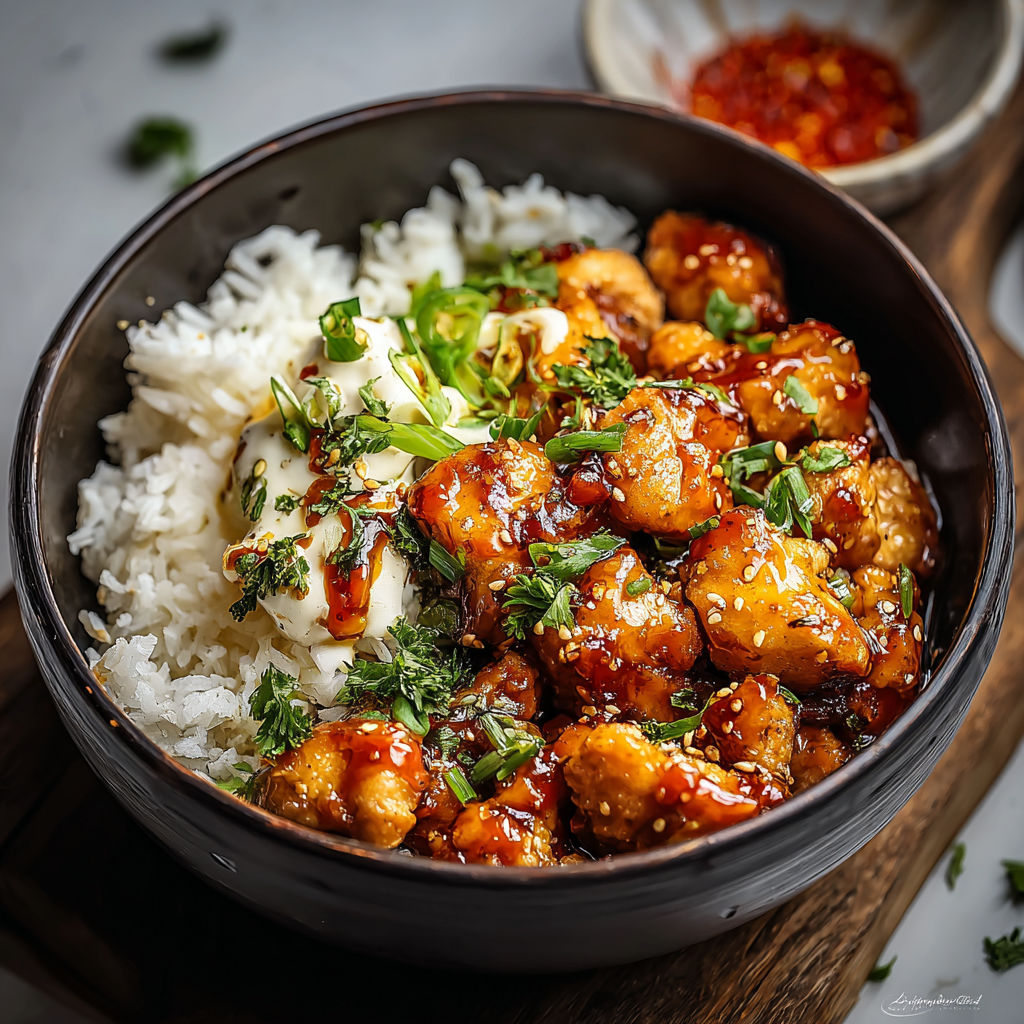A bowl of chicken and rice with a spoon in it.