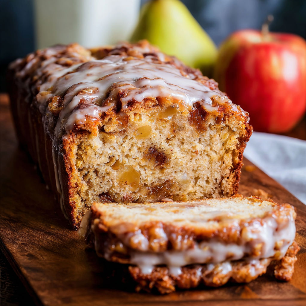 A slice of Amish apple fritter bread.