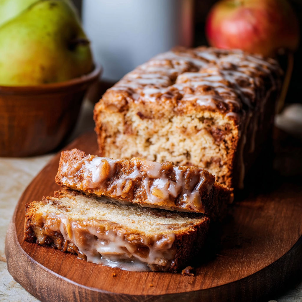 A slice of cinnamon bread with a glaze on top.