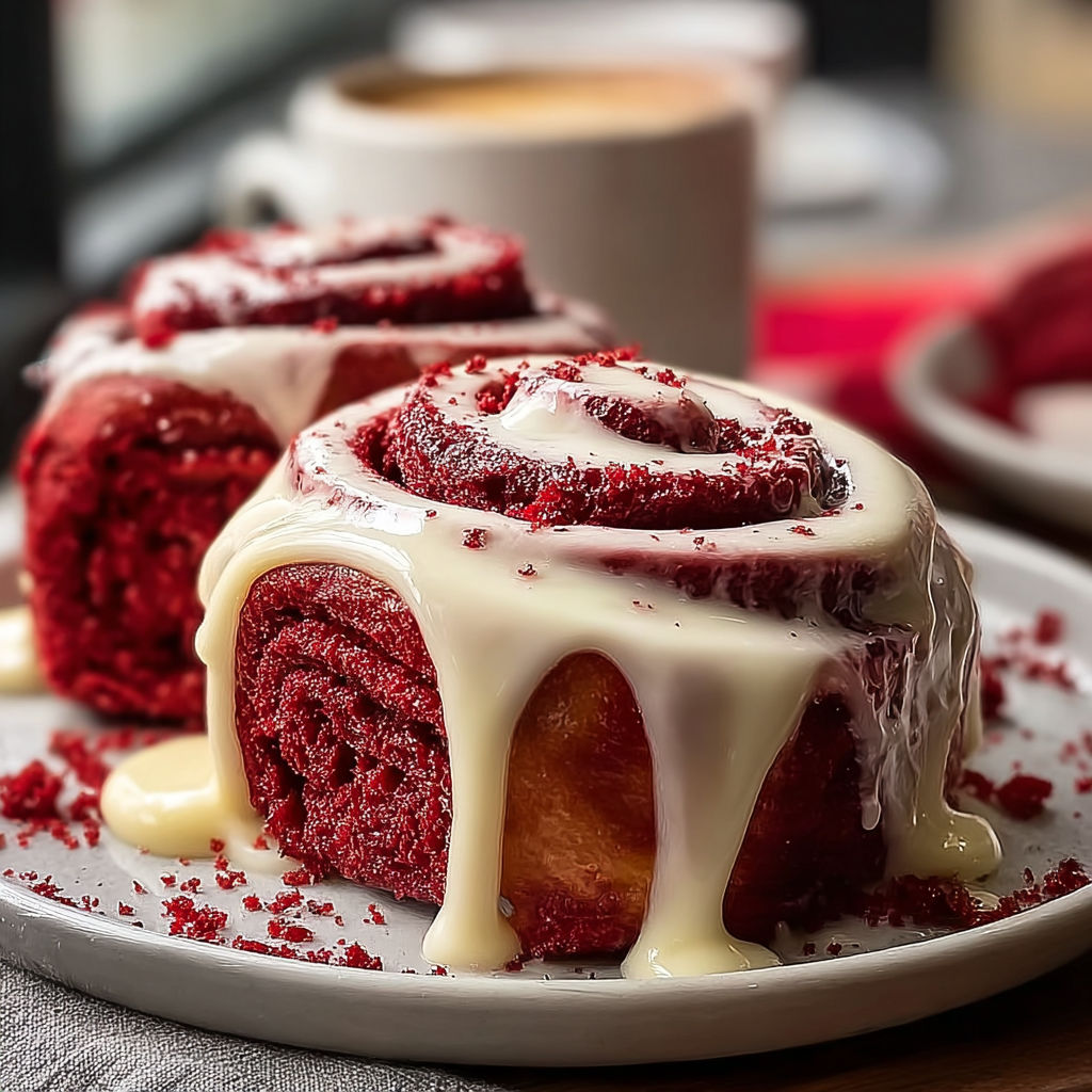 A plate of red velvet cake with white frosting.