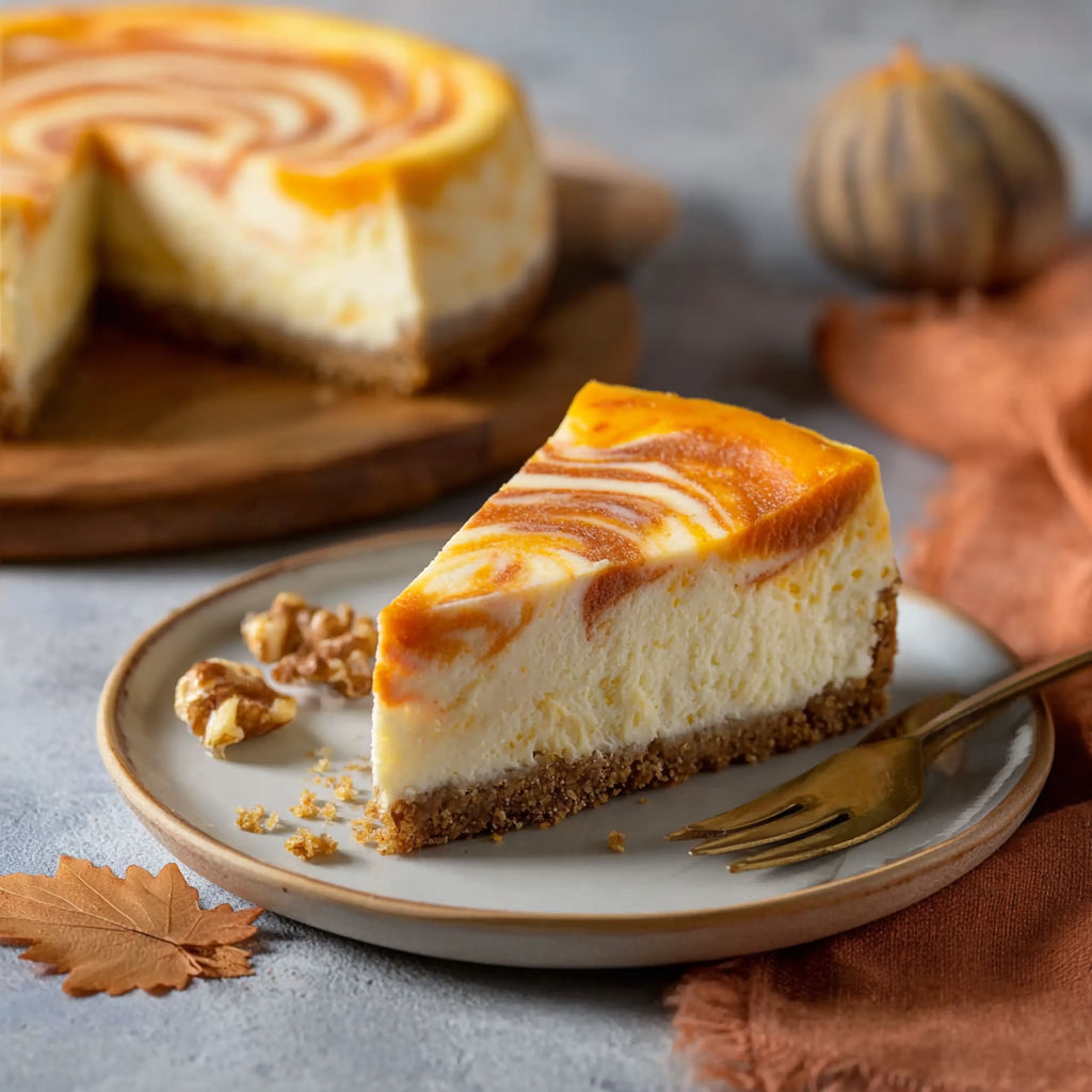 A slice of cheesecake on a plate.