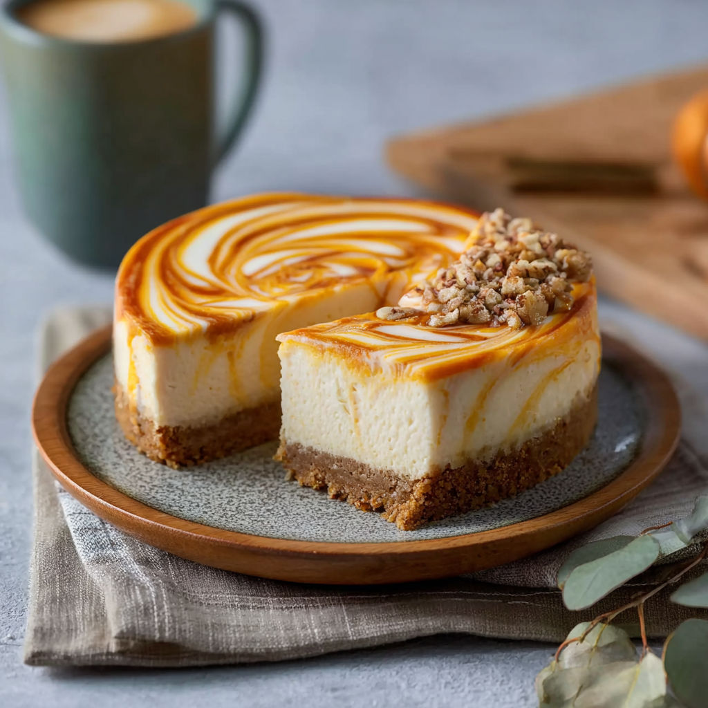 A slice of cheesecake with a walnut topping.