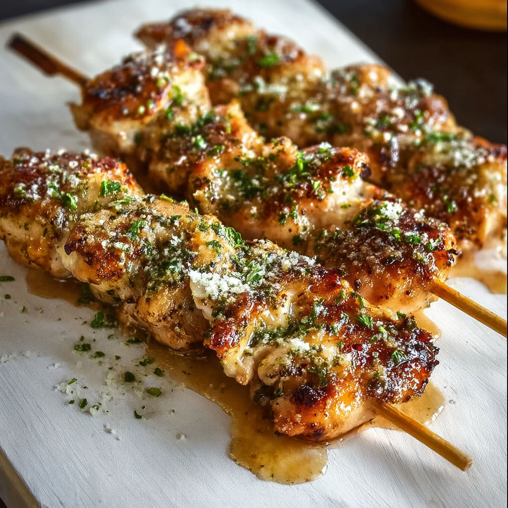 A wooden board with two pieces of meat on it.