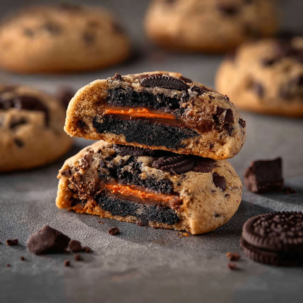 A chocolate chip cookie with a black center.