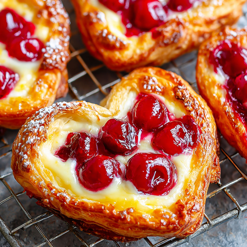 A close up of a cherry cheese danish.