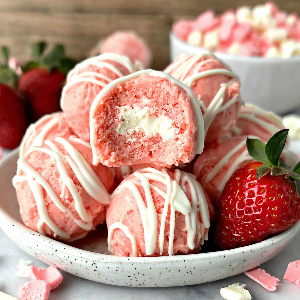 A plate of pink and white cheesecake bites.