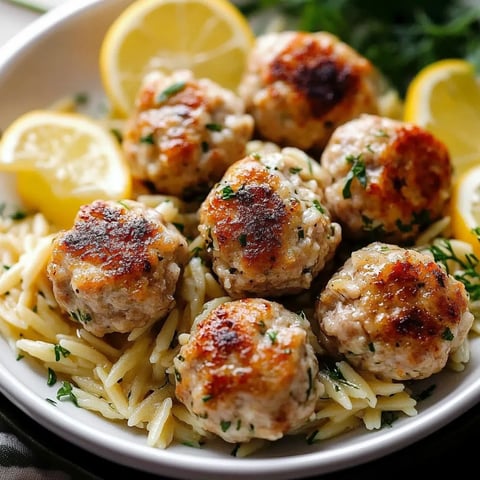 Greek Chicken Meatballs with Lemon Orzo
