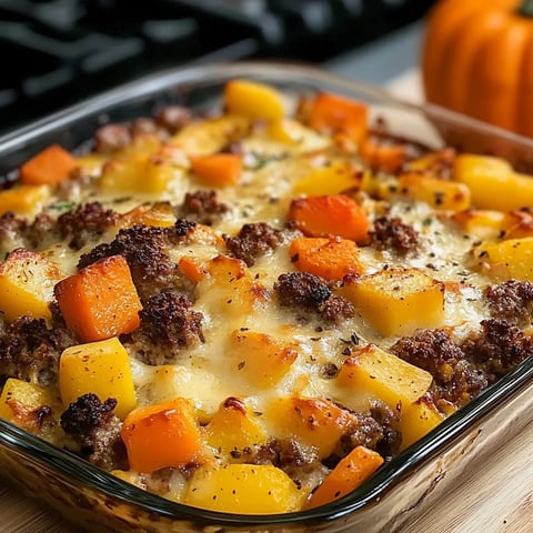 Amish Hamburger with Fall Veggies Bake