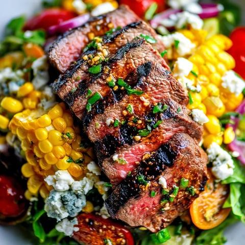 BALSAMIC STEAK GORGONZOLA SALAD WITH GRILLED CORN