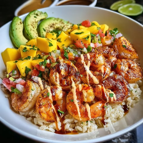Shrimp and Avocado Bowls with Mango Salsa & Lime-Chili Sauce