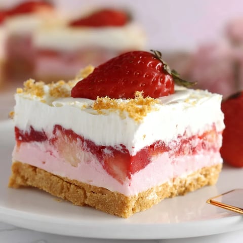 A slice of no-bake strawberry delight.