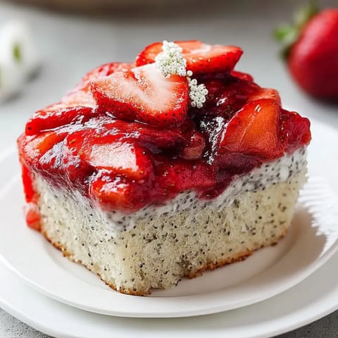 A slice of strawberry poppyseed cake.