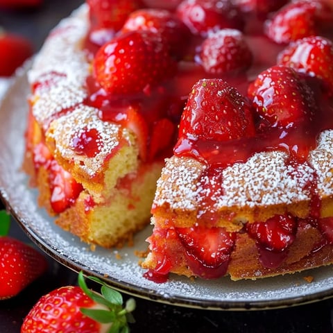 A slice of strawberry cake with strawberry sauce.