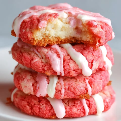 A stack of three red and white cookies.
