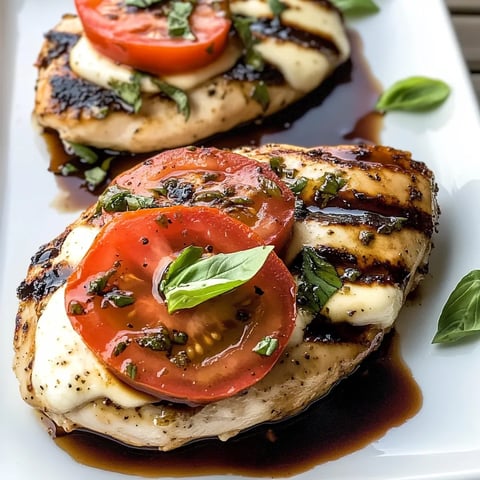 Grilled chicken caprese with tomatoes and basil.