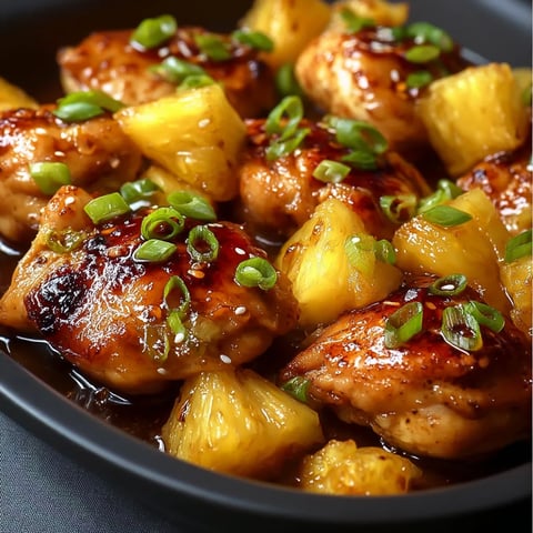 A plate of juicy pineapple-glazed chicken.