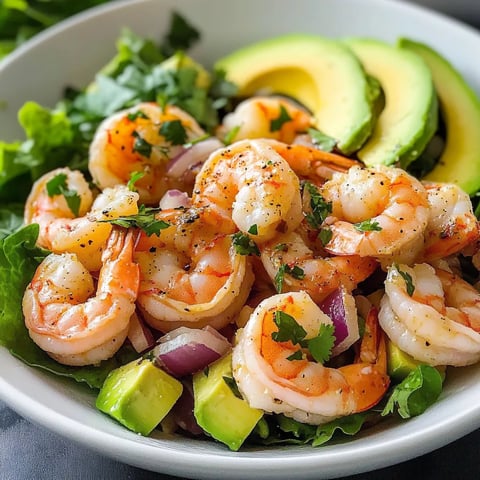 A bowl of shrimp and avocado salad.