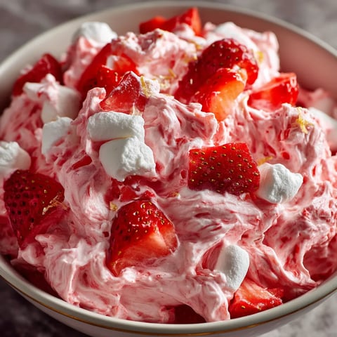 A bowl of strawberry fluff salad.