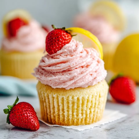 A cupcake with a strawberry on top.