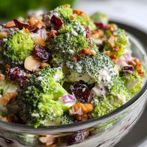 A bowl of broccoli salad with nuts.
