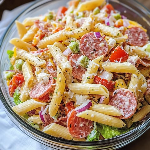 A bowl of Italian grinder pasta salad.