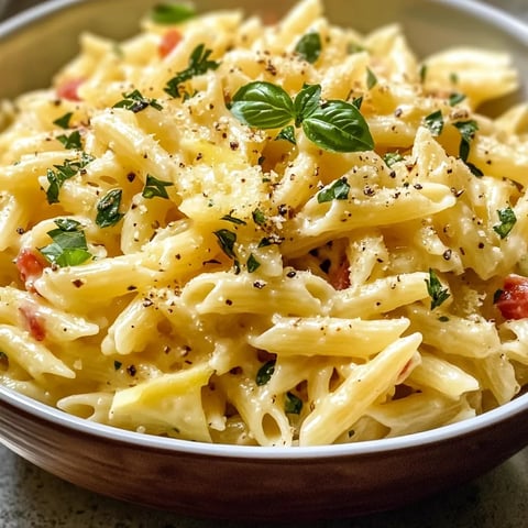 A bowl of pasta salad with tomatoes and herbs.