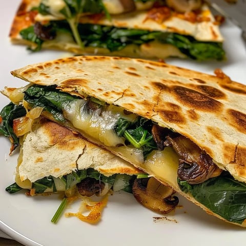 A plate of baked spinach mushroom quesadillas.