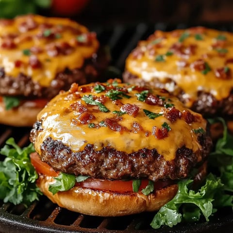 Four crack burgers on a grill.