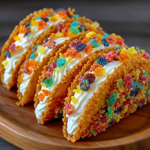 A plate of Fruity Pebbles Cheesecake Tacos.