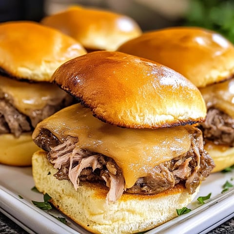 French dip sliders on a plate.