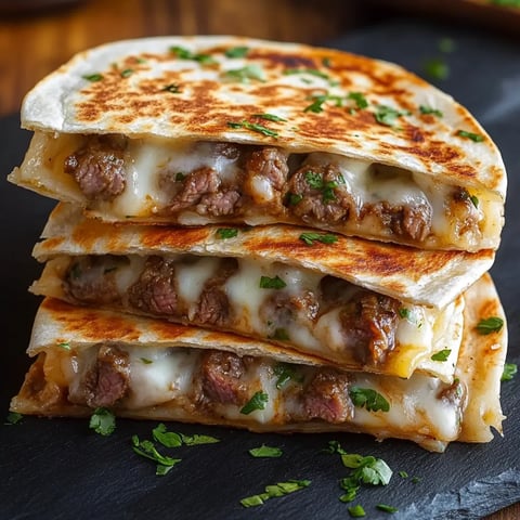 A stack of steak cheese quesadillas on a blackstone.
