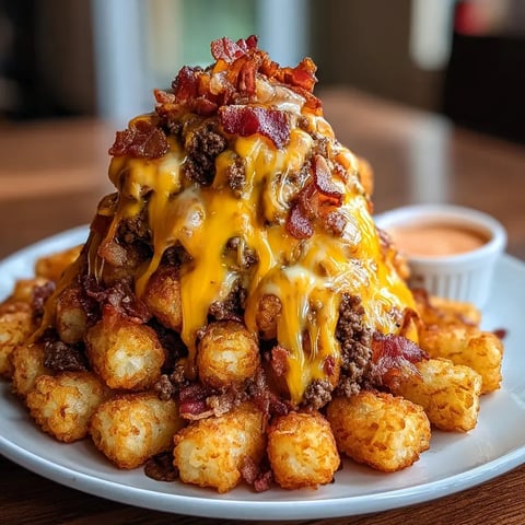 A plate of bacon cheeseburger tater tots.