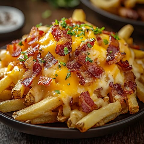 A plate of loaded bacon cheese fries.