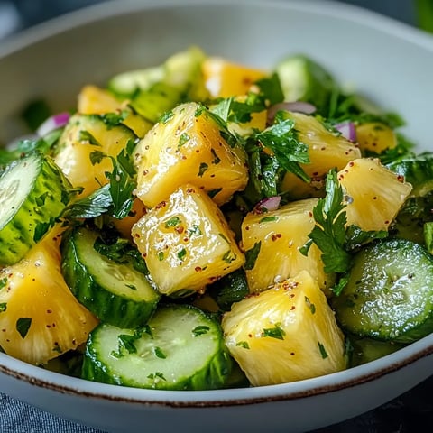 A bowl of pineapple cucumber salad.