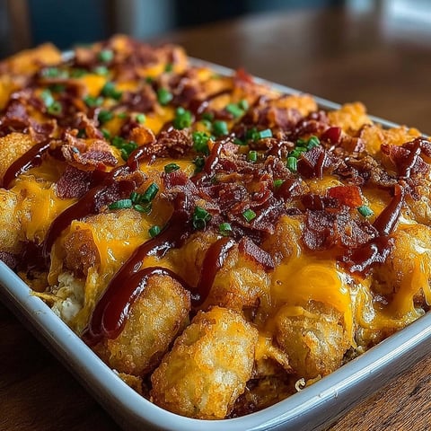 A loaded BBQ turkey bacon tater tot casserole.