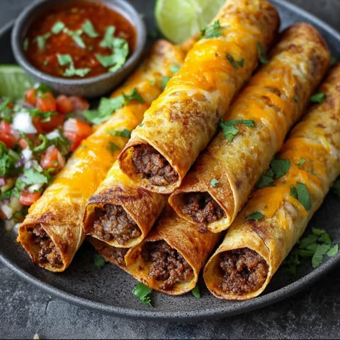 A plate of beef taquitos with a bowl of salsa.
