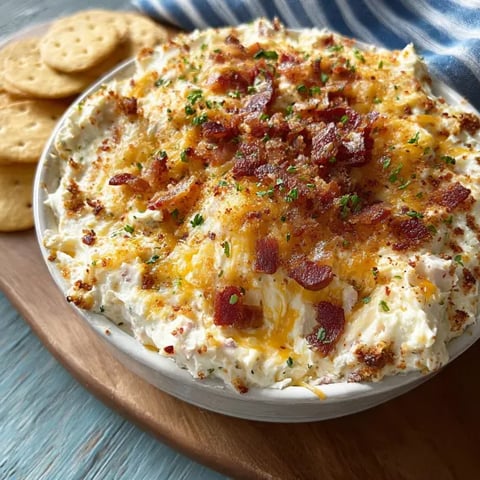 A bowl of Million Dollar Boat Dip with bacon bits.