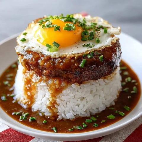 Hawaiian Loco Moco meal with rice and gravy