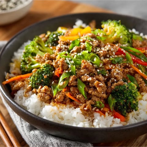 A bowl of ground turkey teriyaki stir fry.