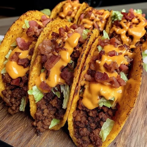 A plate of loaded bacon cheeseburger tacos.